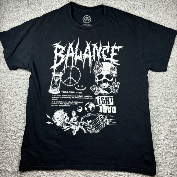 DOM Other - DOM Shirt Mens Large Graphic Tee Crewneck Balance Skull Rose Skeleton Peace Dark